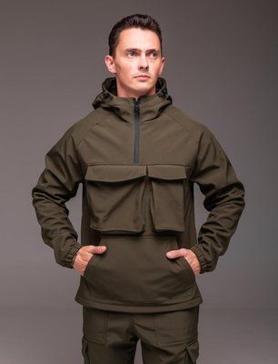 Куртка чоловіча Анорак Softshell хакі на флісі водовідштовхувальна з капюшоном легка весна осінь повсякденна 2666703186 фото