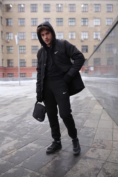 Парка зимова Найк Nike комплект штани з тринитки утеплені + Барсетка та рукавички У Подарунок! 2400533780 фото