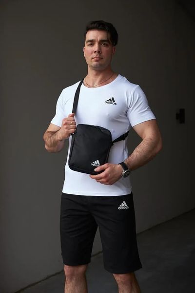 Спортивний комплект чоловічий Adidas біла футболка+чорні шорти+барсетка костюм літній адідас повсякденний 3XL 2656631779 фото