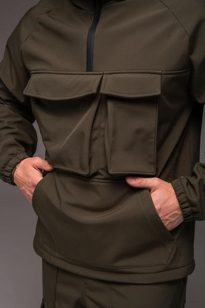 Куртка чоловіча Анорак Softshell хакі на флісі водовідштовхувальна з капюшоном легка весна осінь повсякденна 2666703186 фото