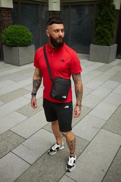 Комплект спортивний чоловічий The North Face поло червоне+шорти чорні+барсетка літній костюм норс фейс XL 2657552575 фото