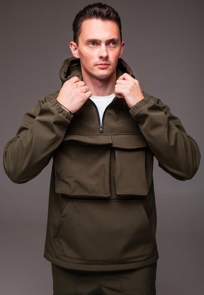 Куртка чоловіча Анорак Softshell хакі на флісі водовідштовхувальна з капюшоном легка весна осінь повсякденна 2666703186 фото