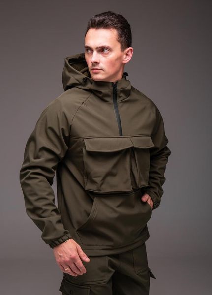 Куртка чоловіча Анорак Softshell хакі на флісі водовідштовхувальна з капюшоном легка весна осінь повсякденна 2666703186 фото