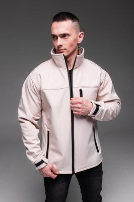 Куртка чоловіча Softshell бежева базова куртка легка тепла осінь весна комір-стійка з блискавкою однотонна M 2667429619 фото