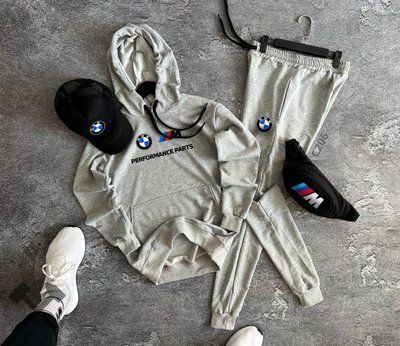 Спортивный костюм мужской Bmw Motorsport серый комплект худи штаны кепка бананка бмв весна осень лето 2625283159 фото