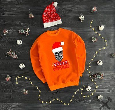 Толстовка зимова чоловіча Merry Christmas помаранчева з начосом новорічна світшот кофта флісова зима 2670470613 фото