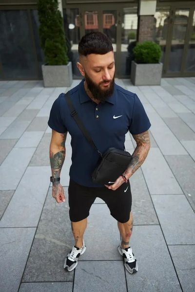 Спортивный комплект мужской Nike поло темно-синяя+шорты черные+барсетка летний костюм трикотажный повседневный 3XL 2657716891 фото