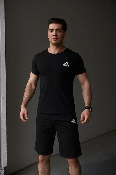 Комплект спортивний чоловічий Adidas чорний футболка шорти костюм літній трикотажний адідас повсякденний L 2656563980 фото