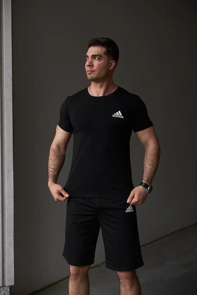Комплект спортивний чоловічий Adidas чорний футболка шорти костюм літній трикотажний адідас повсякденний L 2656563980 фото