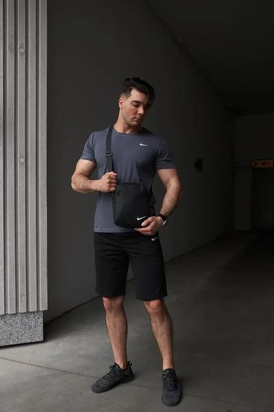Спортивний комплект чоловічий Nike темно-сіра футболка+чорні шорти+барсетка літній костюм трикотажний найк L 2656669725 фото