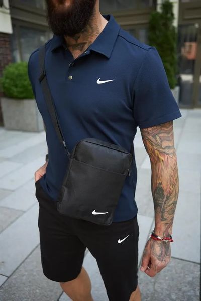 Спортивный комплект мужской Nike поло темно-синяя+шорты черные+барсетка летний костюм трикотажный повседневный 3XL 2657716891 фото