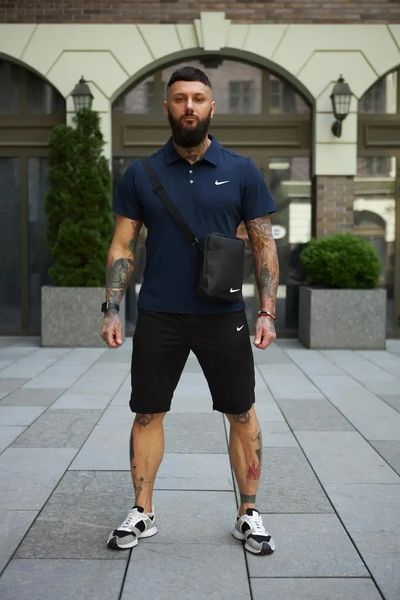 Спортивный комплект мужской Nike поло темно-синяя+шорты черные+барсетка летний костюм трикотажный повседневный 3XL 2657716891 фото