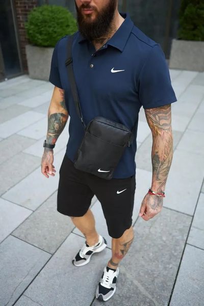 Спортивный комплект мужской Nike поло темно-синяя+шорты черные+барсетка летний костюм трикотажный повседневный 3XL 2657716891 фото
