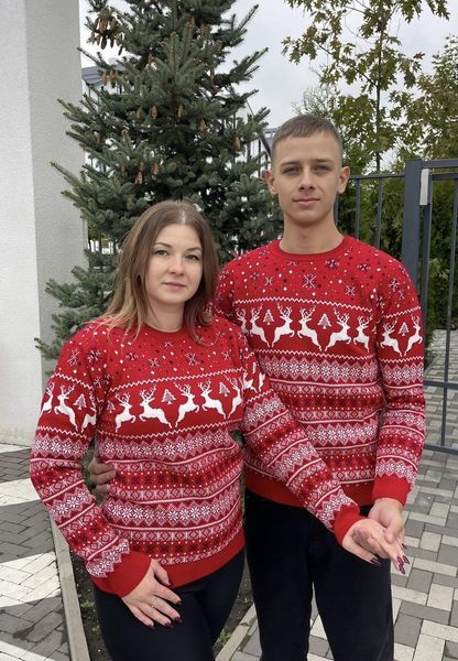 Светр новорічний з оленями чоловічий в'язаний вовняний L 2384778148 фото