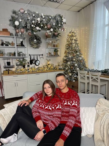 Светр новорічний з оленями чоловічий в'язаний вовняний L 2384778148 фото