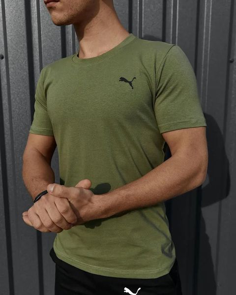 Комплект спортивний чоловічий Puma хакі футболка + чорні шорти костюм літній бавовняний повсякденний пума L 2655628771 фото