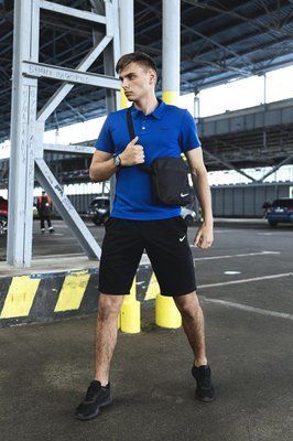 Спортивний комплект чоловічий Nike поло електрик+шорти чорні+барсетка костюм літній трикотажний найк M 2657719229 фото