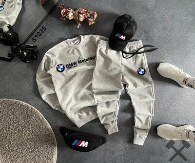 Комплект мужской Bmw Motorsport серый спортивный костюм свитшот штаны кепка бананка бмв весна лето осень 2626173671 фото