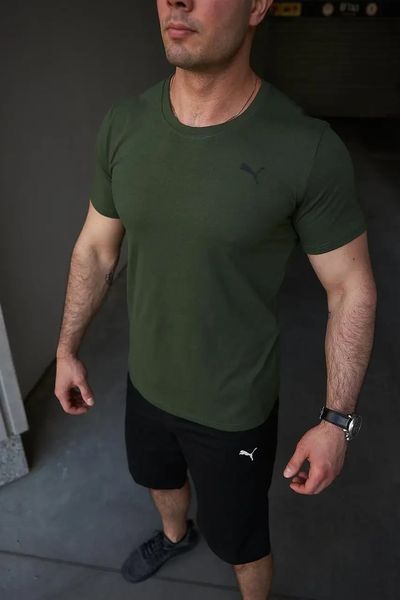 Комплект спортивний чоловічий Puma хакі футболка + чорні шорти костюм літній бавовняний повсякденний пума XL 2655628772 фото