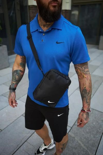 Спортивний комплект чоловічий Nike поло електрик+шорти чорні+барсетка костюм літній трикотажний найк M 2657719229 фото