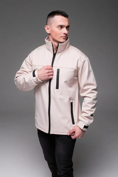 Куртка чоловіча Softshell бежева базова куртка легка тепла осінь весна комір-стійка з блискавкою однотонна L 2667429620 фото