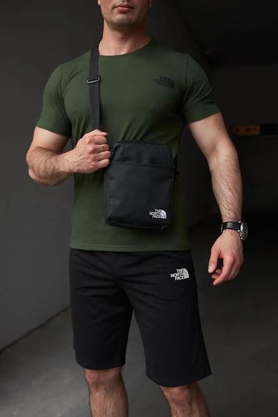 Комплект спортивный мужской The North Face футболка хаки+шорты черные+барсетка летний костюм норс фейс M 2657545191 фото