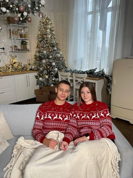 Светр новорічний з оленями чоловічий в'язаний вовняний XL 2384778149 фото