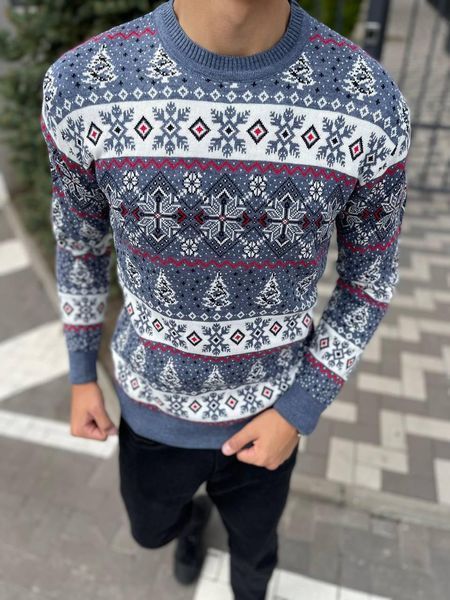 Светр новорічний з оленями чоловічий в'язаний вовняний XXL (XL) 2384778099 фото