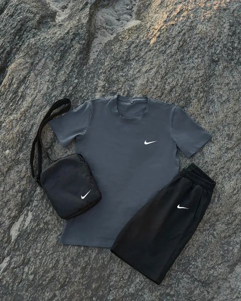 Спортивний комплект чоловічий Nike темно-сіра футболка+чорні шорти+барсетка літній костюм трикотажний найк XL 2656669726 фото