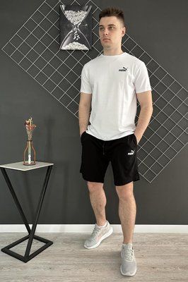 Спортивний Костюм Чоловічий Літній Puma чорні шорти біла футболка спортивний комплект 2606906070 фото