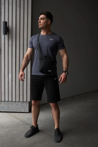 Спортивний комплект чоловічий Nike темно-сіра футболка+чорні шорти+барсетка літній костюм трикотажний найк XXL 2656669727 фото