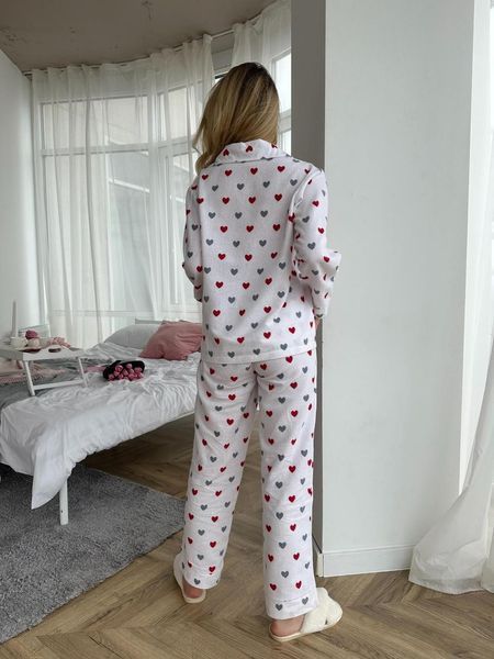 Домашня жіноча піжама COSY червоні серця на білому (сорочка+штани) 2342054853 фото