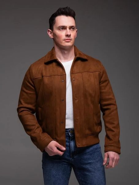 Куртка чоловіча замшева рижа базова на кнопках з коміром однотонна легка осінь весна повсякденна XXL 2669347446 фото