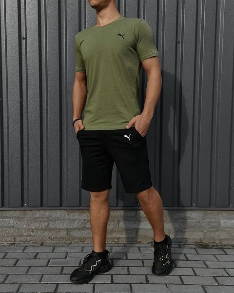 Комплект спортивний чоловічий Puma хакі футболка + чорні шорти костюм літній бавовняний повсякденний пума XXL 2655628773 фото