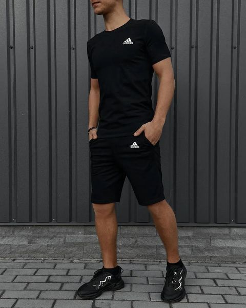 Комплект спортивний чоловічий Adidas чорний футболка шорти костюм літній трикотажний адідас повсякденний XXL 2656563982 фото