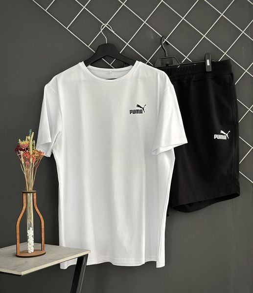 Спортивний Костюм Чоловічий Літній Puma чорні шорти біла футболка спортивний комплект 2606906070 фото