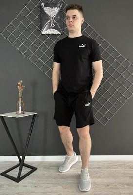 Спортивний Костюм Чоловічий Літній Puma чорний шорти футболка спортивний комплект 2606906071 фото
