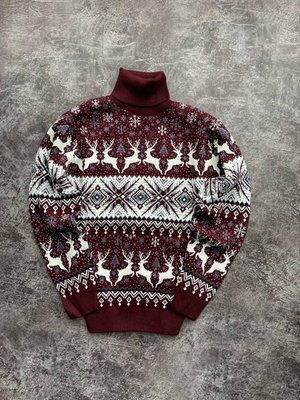 Светр новорічний з оленями чоловічий в'язаний вовняний 4XL 2384778151 фото