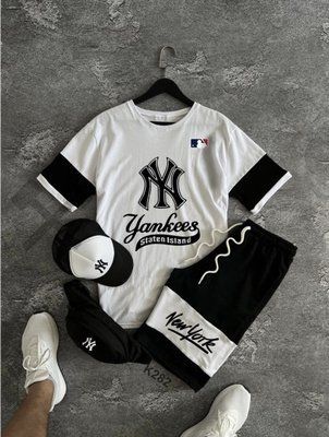 Літній костюм чоловічий new york yankees шорти футболка кепка бананка спортивний комплект нью йорк XL 2609112352 фото