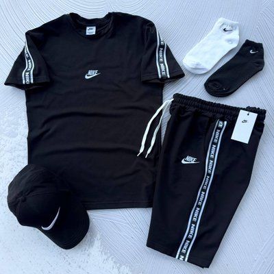 Спортивный Костюм Мужской Летний Nike черный шорты футболка + кепка спортивный комплект 2607387089 фото