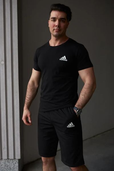 Комплект спортивний чоловічий Adidas чорний футболка шорти костюм літній трикотажний адідас повсякденний 3XL 2656563983 фото