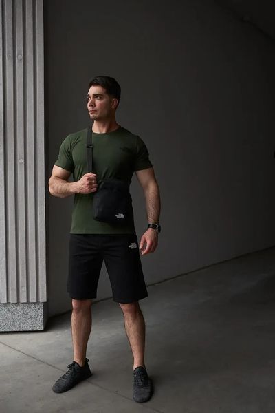 Комплект спортивний чоловічий The North Face футболка хакі+шорти чорні+барсетка літній костюм норс фейс XL 2657545193 фото