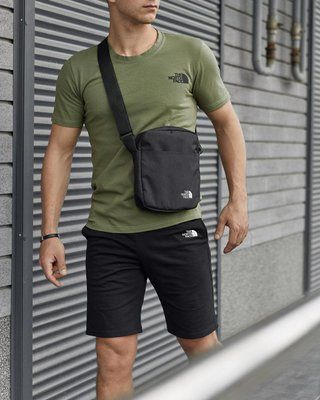 Комплект спортивний чоловічий The North Face футболка хакі+шорти чорні+барсетка літній костюм норс фейс XXL 2657545194 фото