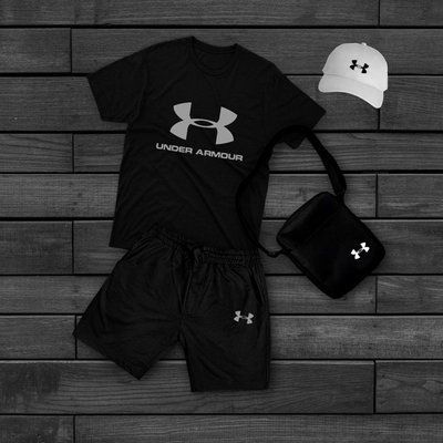 Чоловічий літній костюм Under Armour Футболка + Шорти + Кепка + Барсетка у подарунок M 2609011988 фото
