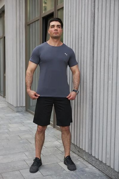 Комплект чоловічий спортивний Puma темно-сіра футболка+чорні шорти костюм літній бавовняний повсякденний пума M 2655653349 фото