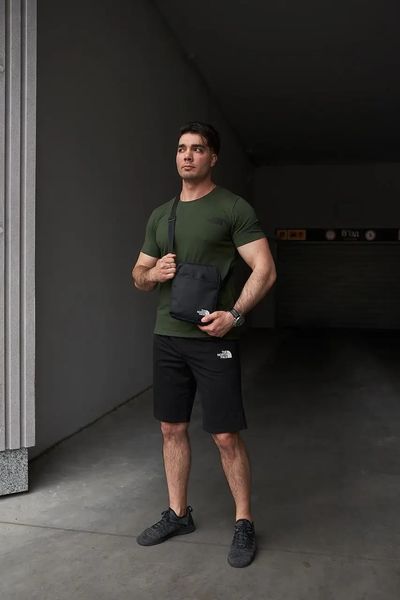 Комплект спортивный мужской The North Face футболка хаки+шорты черные+барсетка летний костюм норс фейс XXL 2657545194 фото
