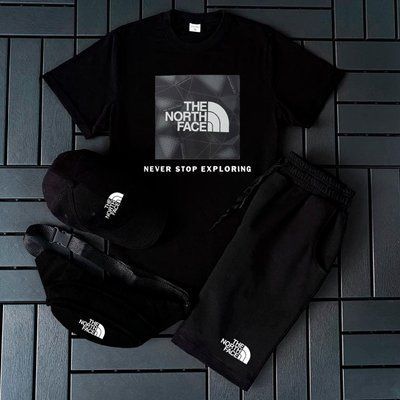 Костюм мужской летний The North Face черный Шорты + Футболка + Кепка + Бананка в подарок 2608829612 фото