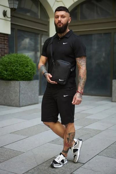 Спортивный комплект мужской Nike черный поло шорты барсетка костюм летний найк трикотажный повседневный M 2657728566 фото