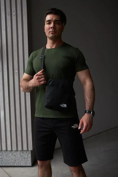 Комплект спортивний чоловічий The North Face футболка хакі+шорти чорні+барсетка літній костюм норс фейс 3XL 2657545195 фото