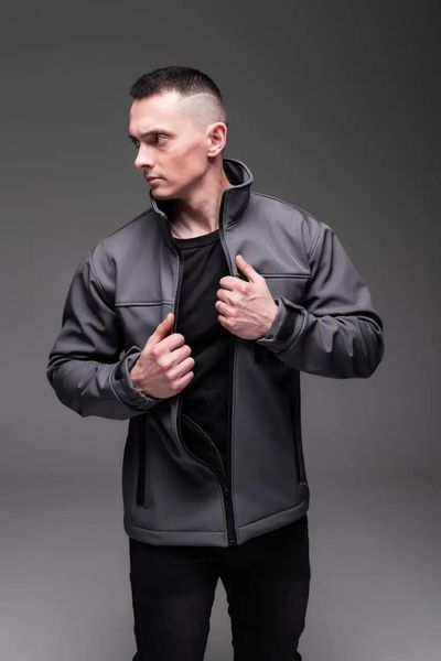 Куртка чоловіча Softshell сіра базова куртка легка тепла осінь весна комір-стійка з блискавкою однотонна XL 2667432687 фото
